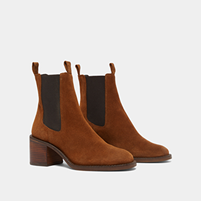 Bottines &agrave; talons in cognac suede | bertille