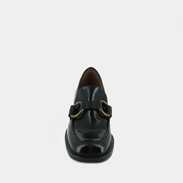 Loafers with buckles in black leather | BELINDA