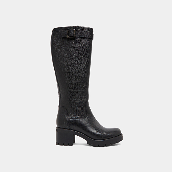 Bottes à semelles crantées et boucles in black grained leather | MIDAS