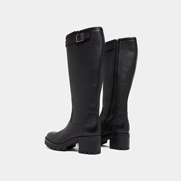 Bottes à semelles crantées et boucles in black grained leather | MIDAS