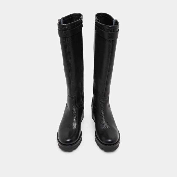 Bottes à semelles crantées et boucles in black grained leather | MIDAS
