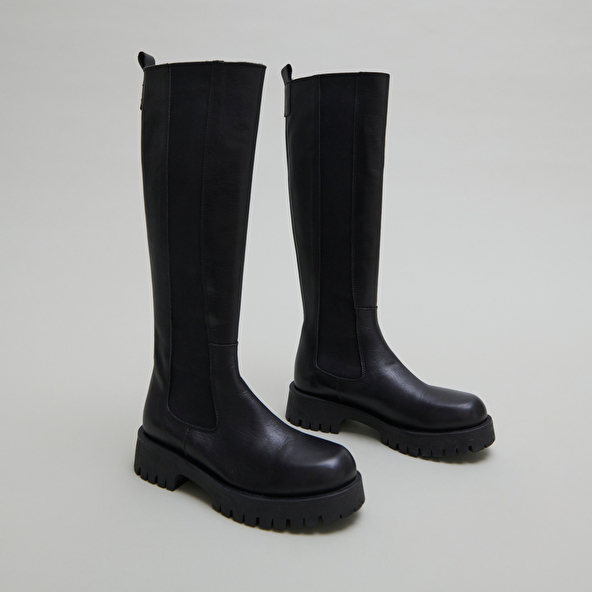Bottes à plateformes in black leather | REBEL