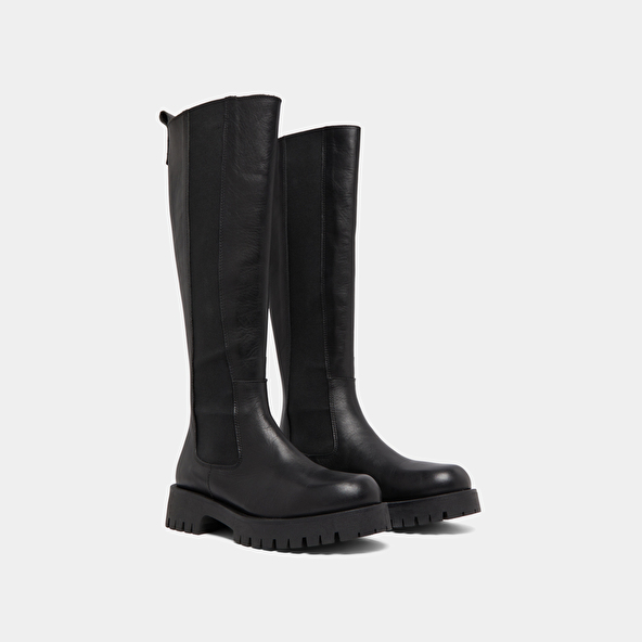 Bottes à plateformes in black leather | REBEL