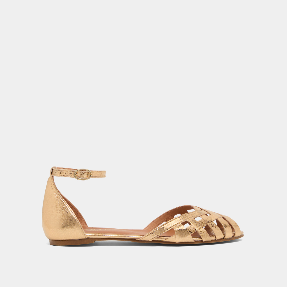 Sandals with flat heel in gold leather | DOO