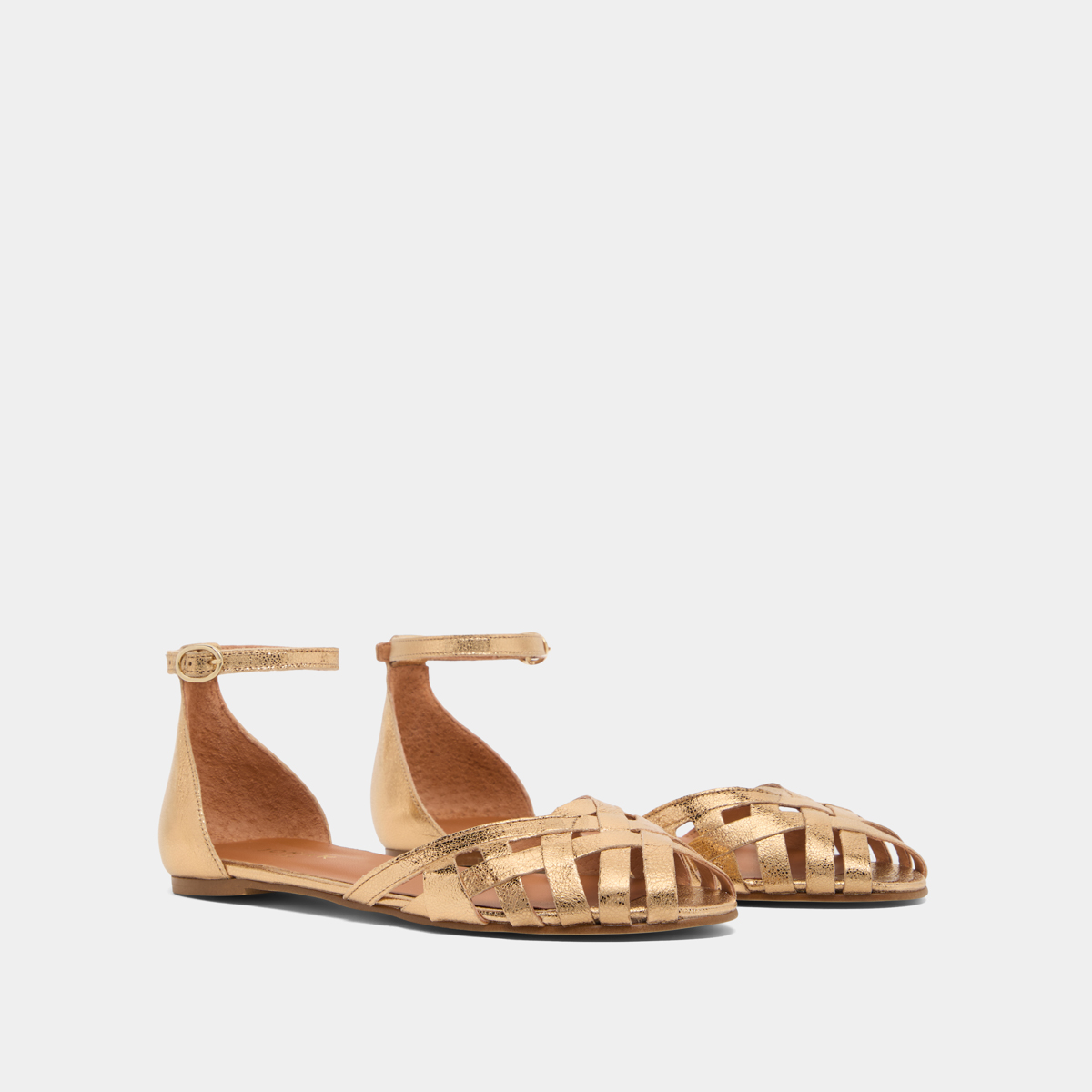 Sandals with flat heel in gold leather | DOO