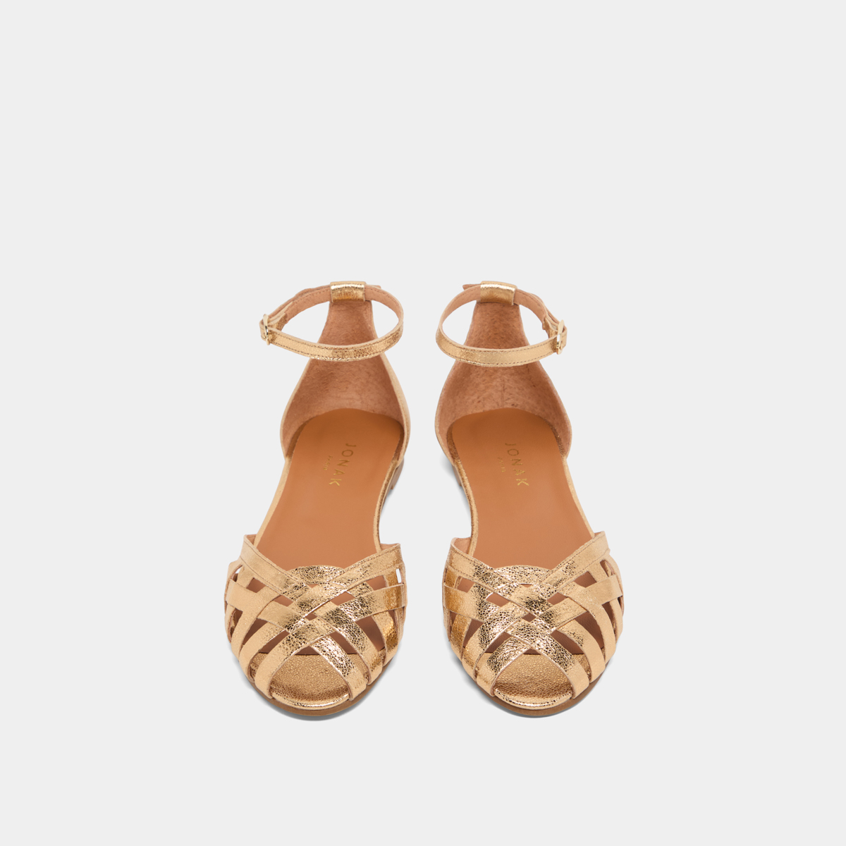 Sandals with flat heel in gold leather | DOO