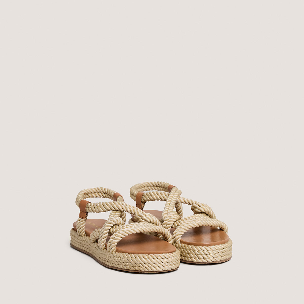 Sandals with cross-over straps in beige rope | WAEL