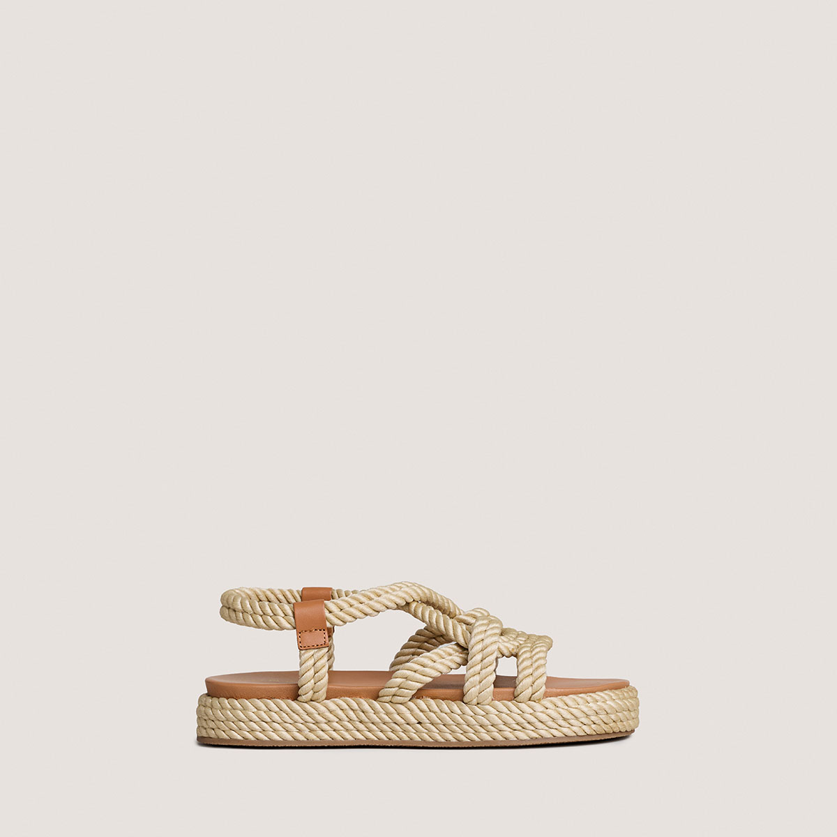 Sandals with cross-over straps in beige rope | WAEL