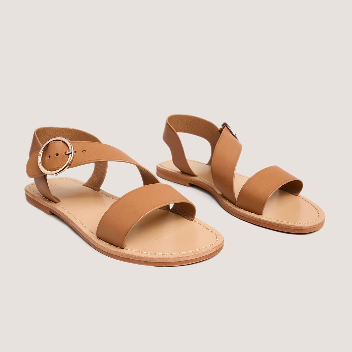 Asymmetrical sandals in camel leather | WABLO