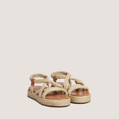 Sandals with cross-over straps in beige rope | wael
