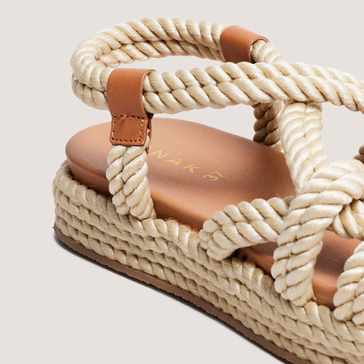 Sandals with cross-over straps in beige rope | wael