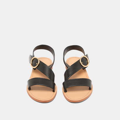 Asymmetrical sandals in black leather | wablo