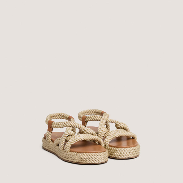 Sandals with cross-over straps in beige rope | WAEL