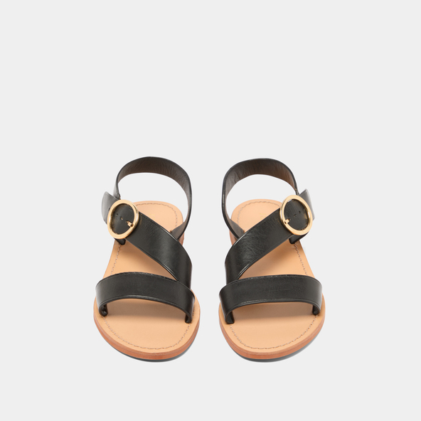 Asymmetrical sandals in black leather | WABLO