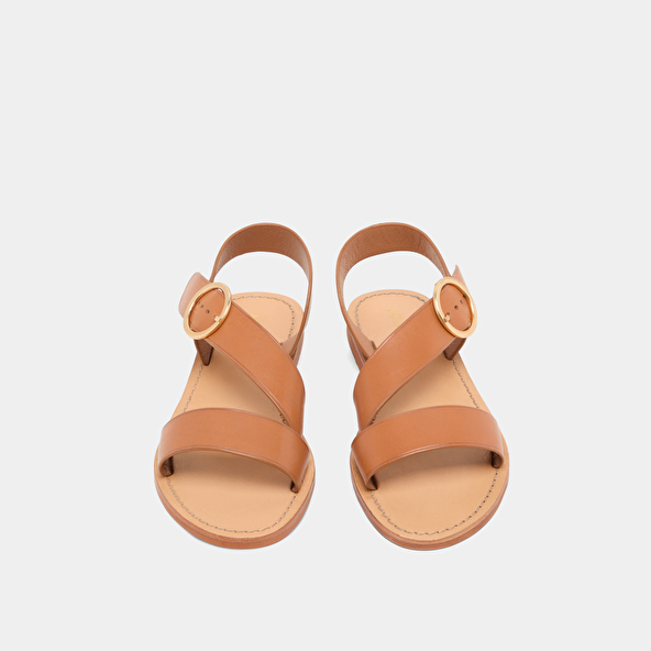 Asymmetrical sandals in camel leather | WABLO