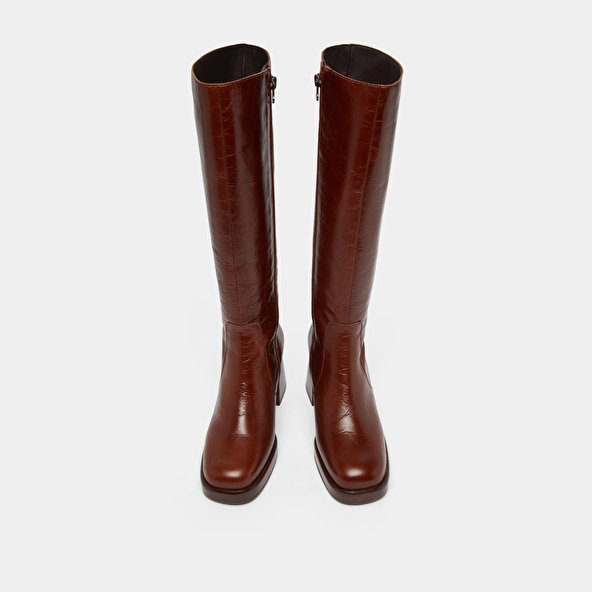 Platform boots in distressed brown leather | BETINA