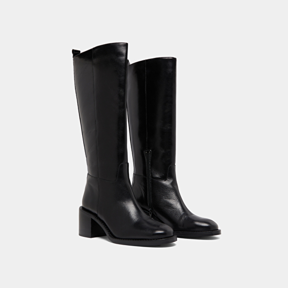 Bottes hautes à talons in black leather | BONNIE