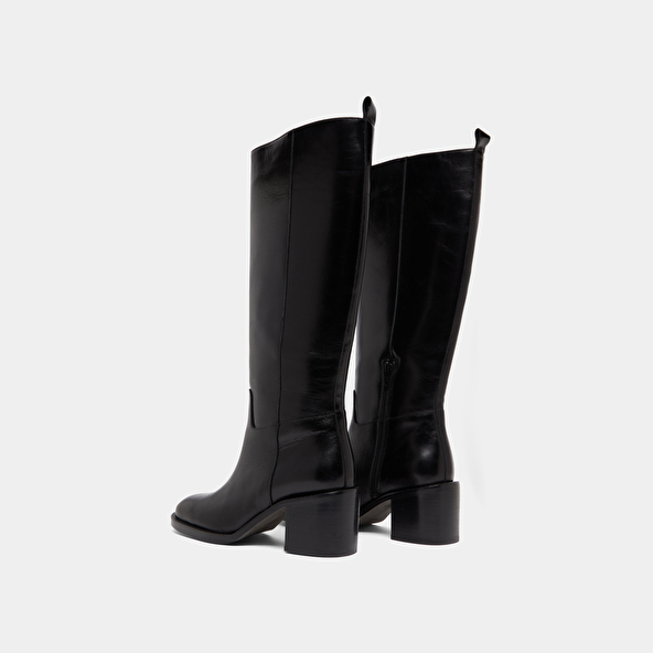 Bottes hautes à talons in black leather | BONNIE