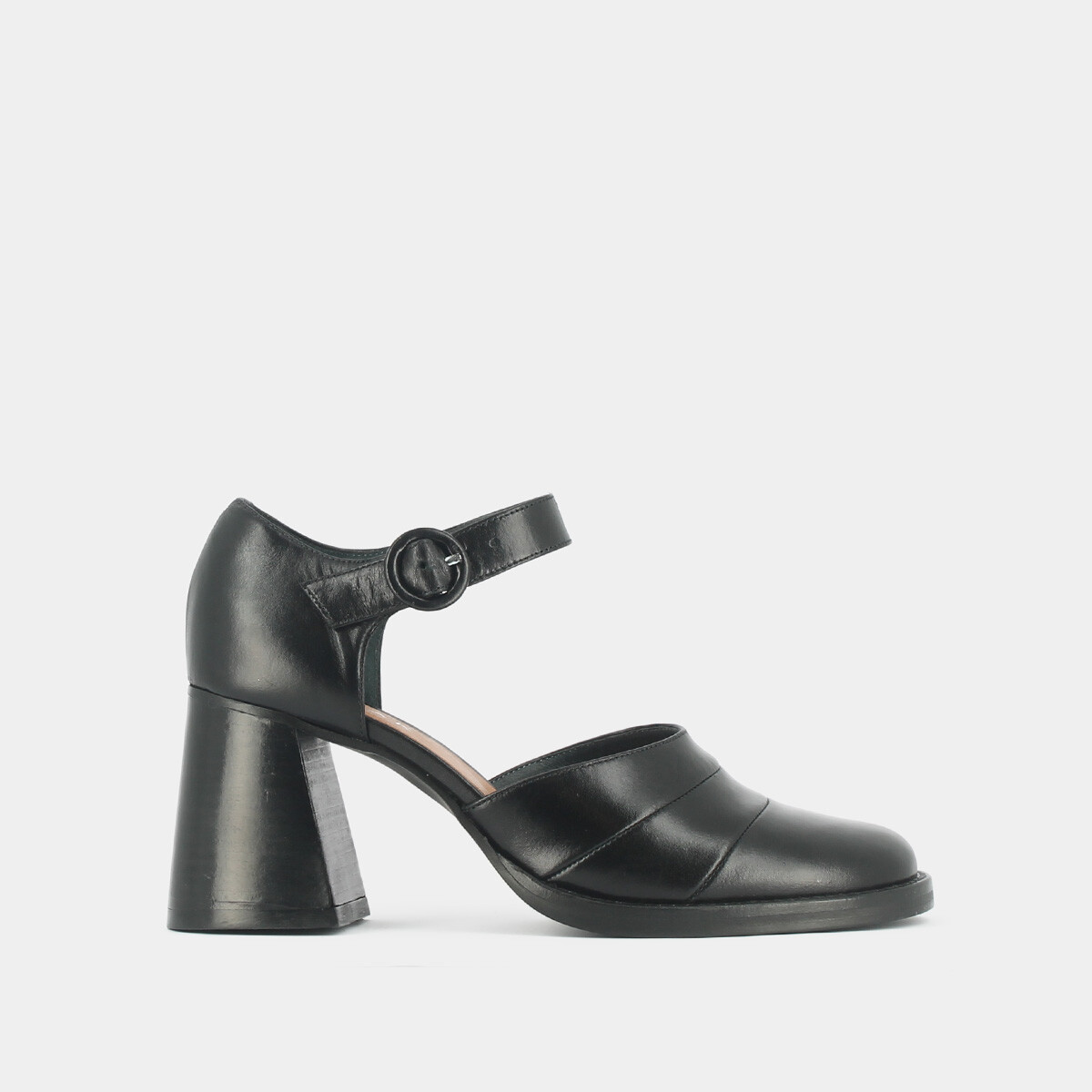 Babies with heel and strap in black leather | DESTINEE