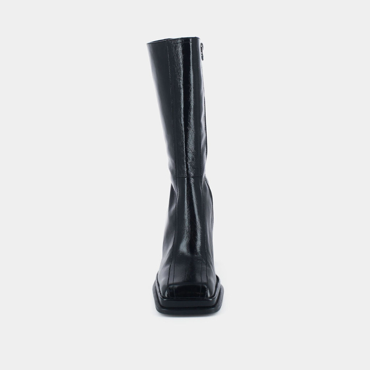 Boots with heel, platform and square toe in glazed black leather | BAGNA