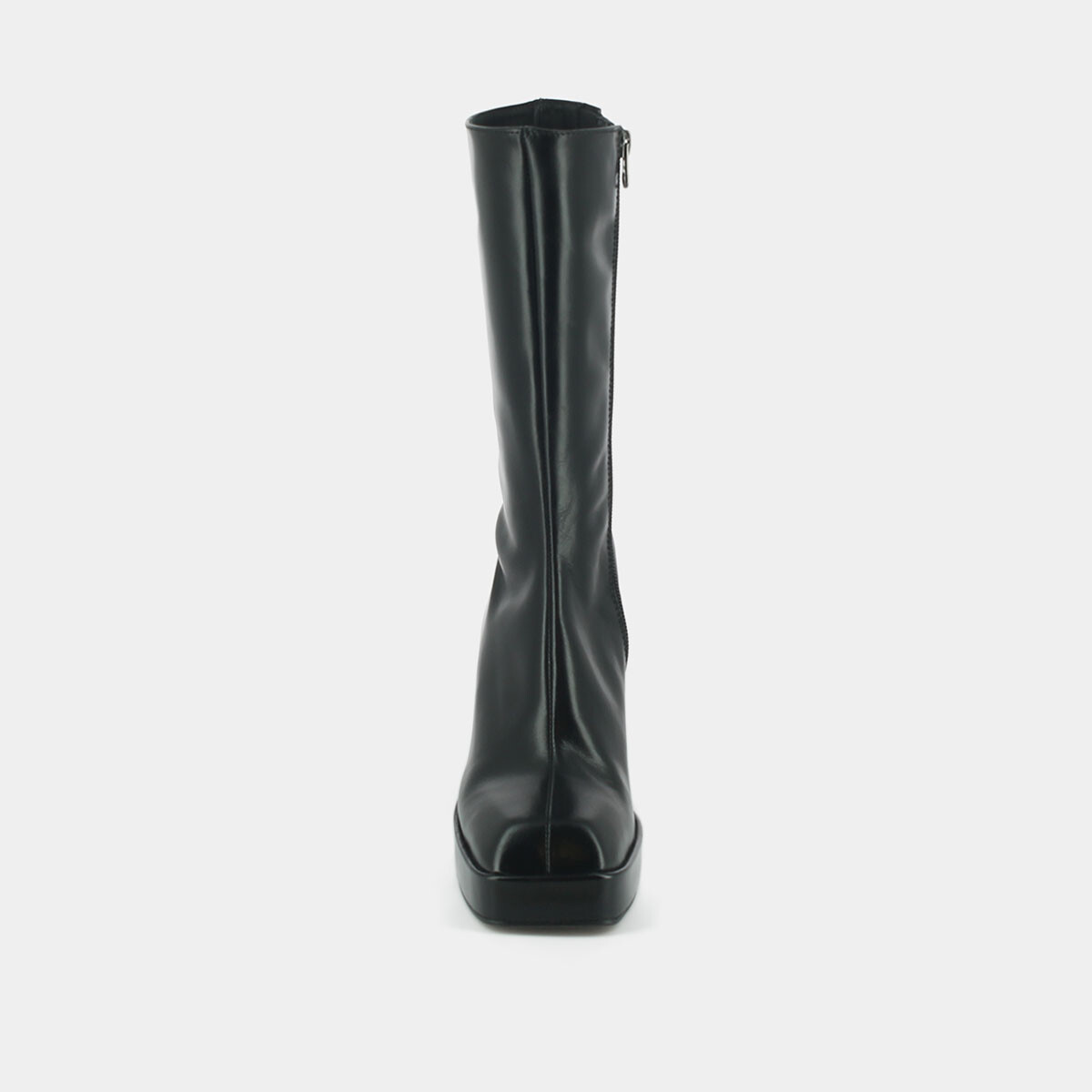 Platform boots with square toe in black leather | BOULIER