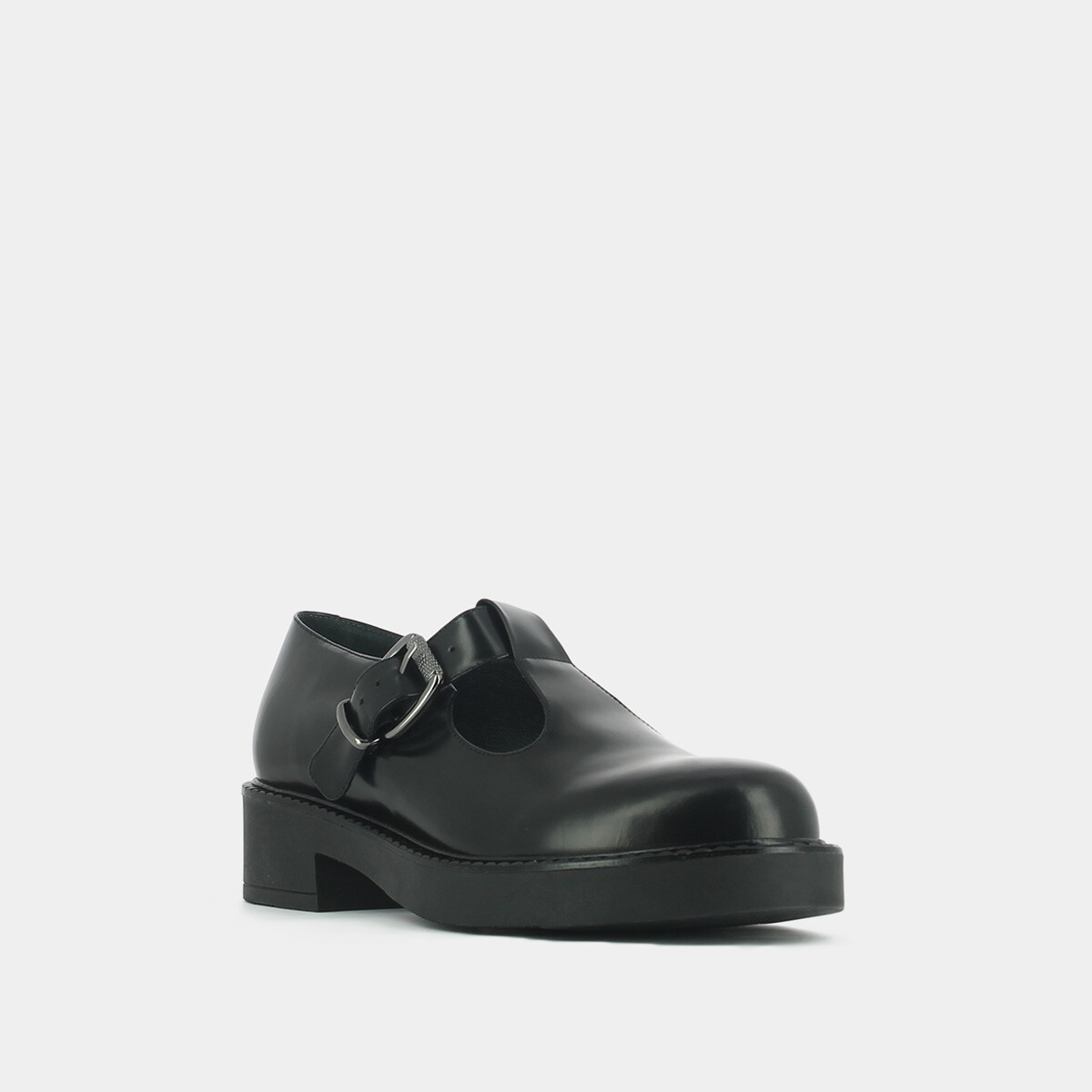 Thick-soled pumps in black shiny leather | DIDINE