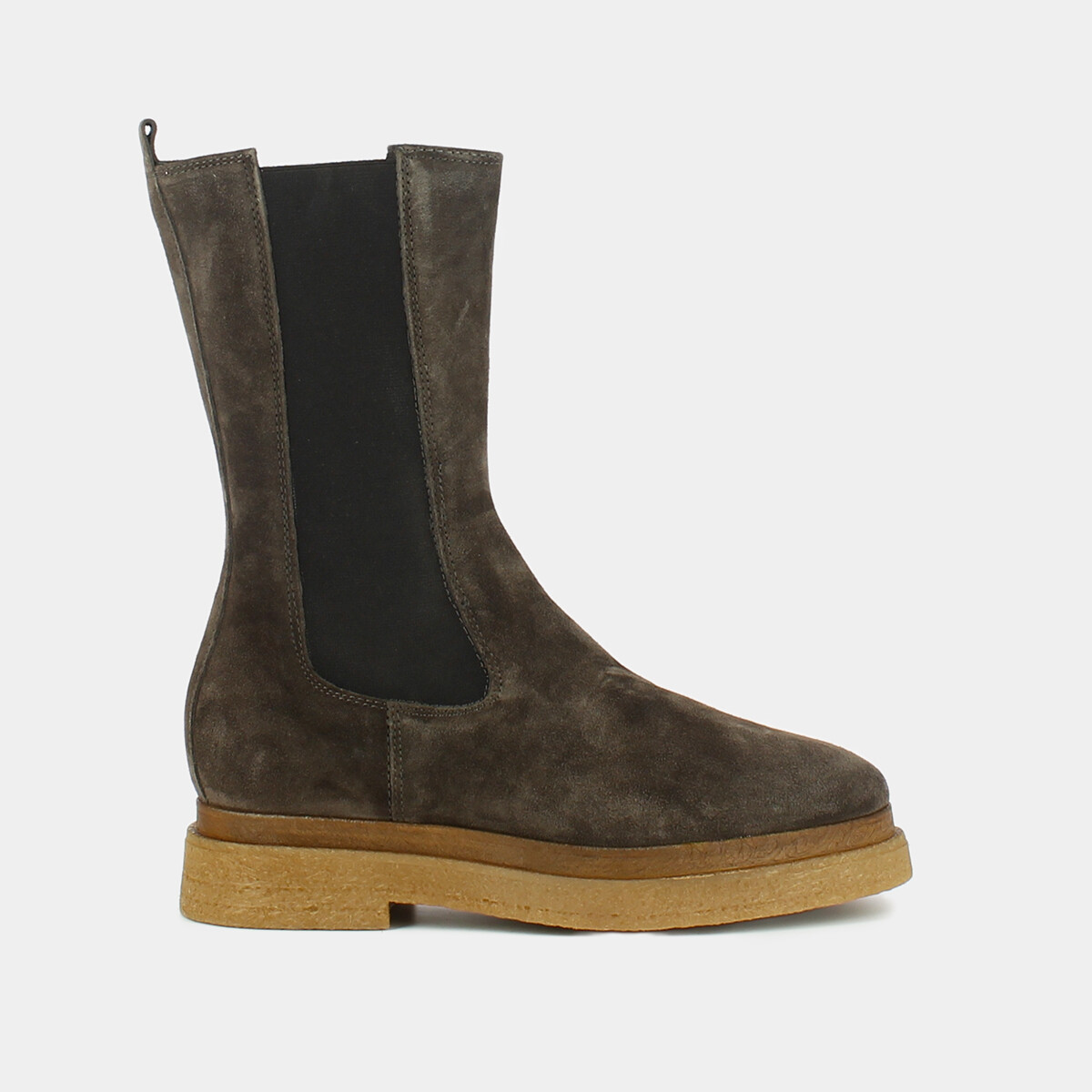 Boots with thick soles and elastic in brown suede | CAIRE