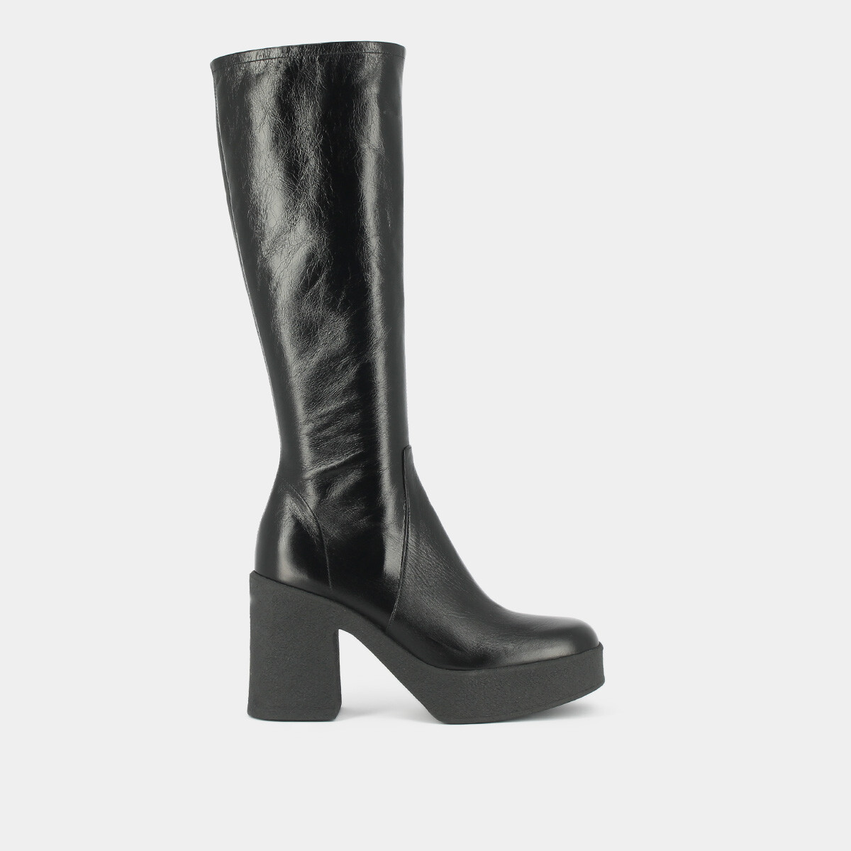 Platform boots in black aged leather | DRICIA