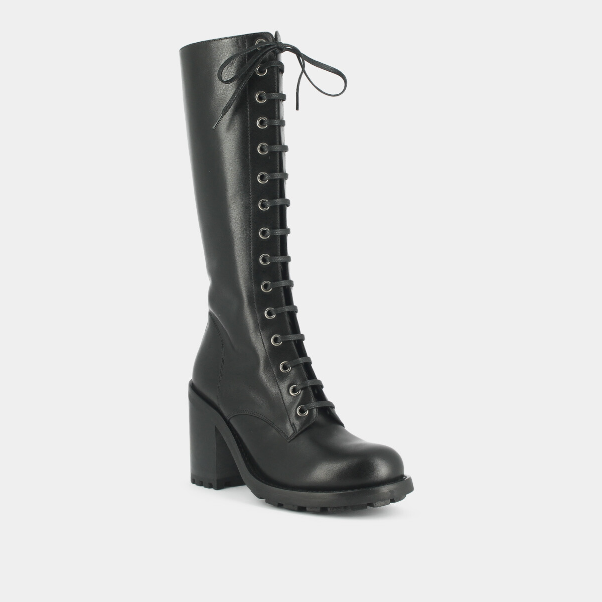 Boots with heels and lacing in black leather | DELLY