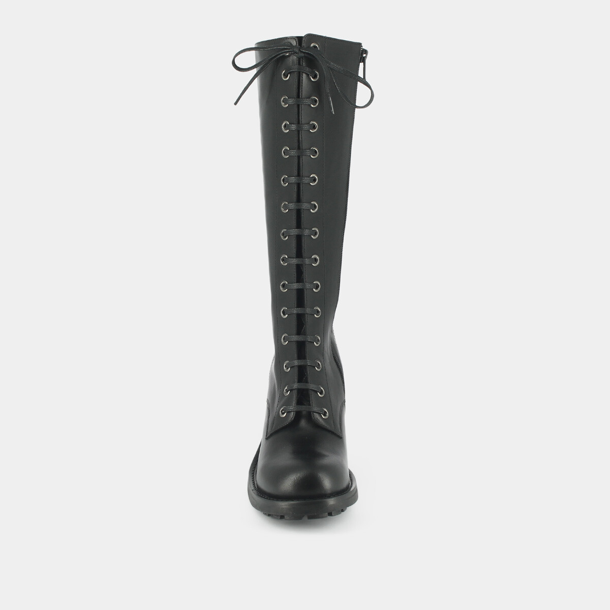 Boots with heels and lacing in black leather | DELLY