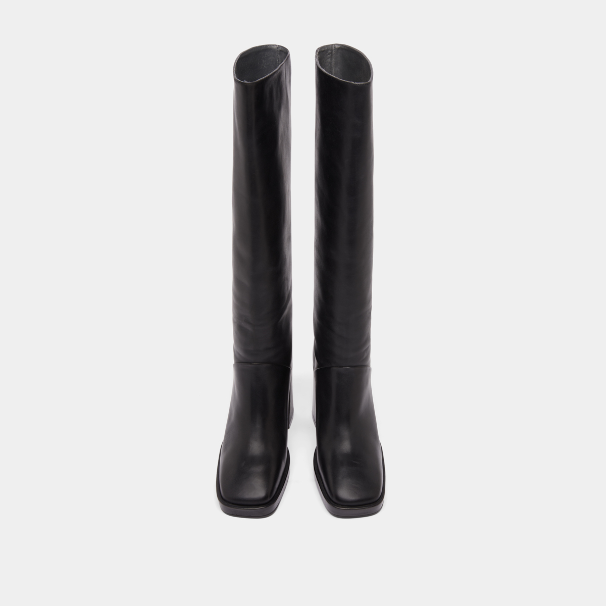 Bottes à talons hauts et bouts carrés in black leather | DETHLEE