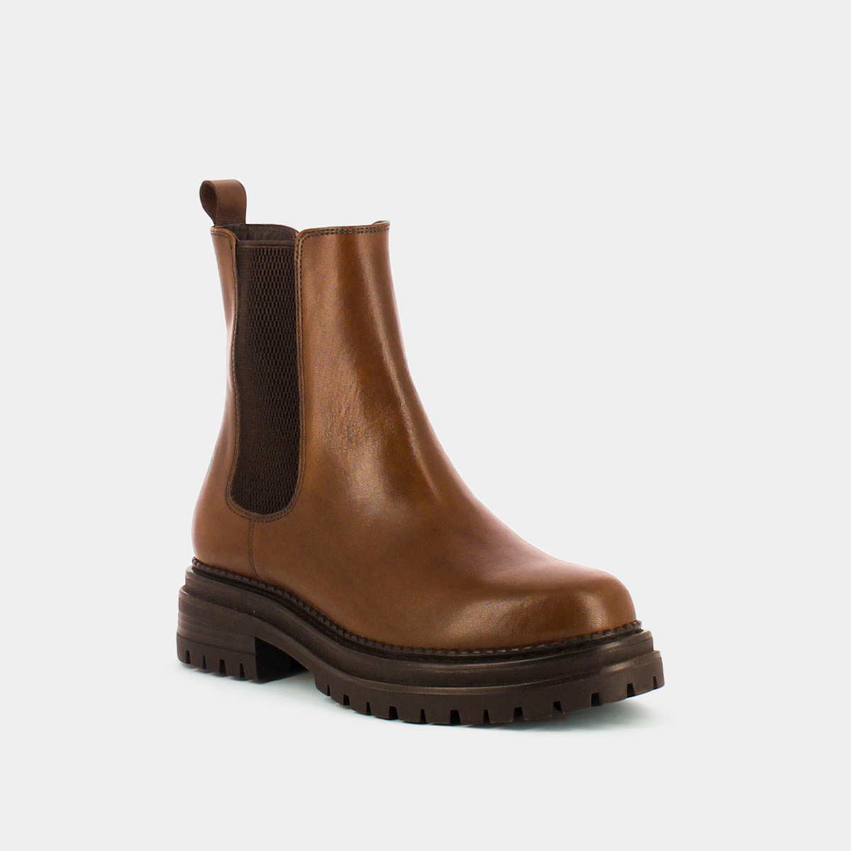 Boots with notched soles and elastic in cognac patinated leather | ADALARD