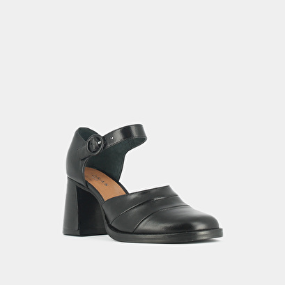 Babies with heel and strap in black leather | destinee