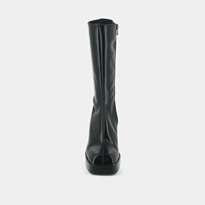 Platform boots with square toe in black leather | boulier
