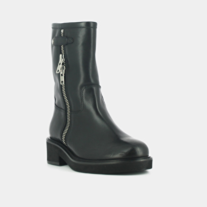 Heeled boots with double zip in black leather | dianette