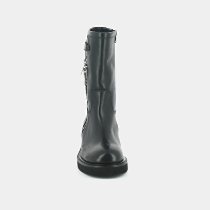 Heeled boots with double zip in black leather | dianette