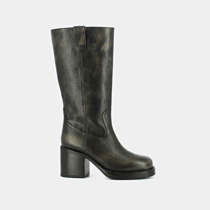Heeled boots in grey grained leather | dia