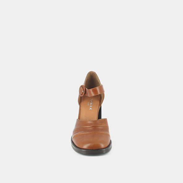 Babies with heel and strap in light cognac leather | DESTINEE