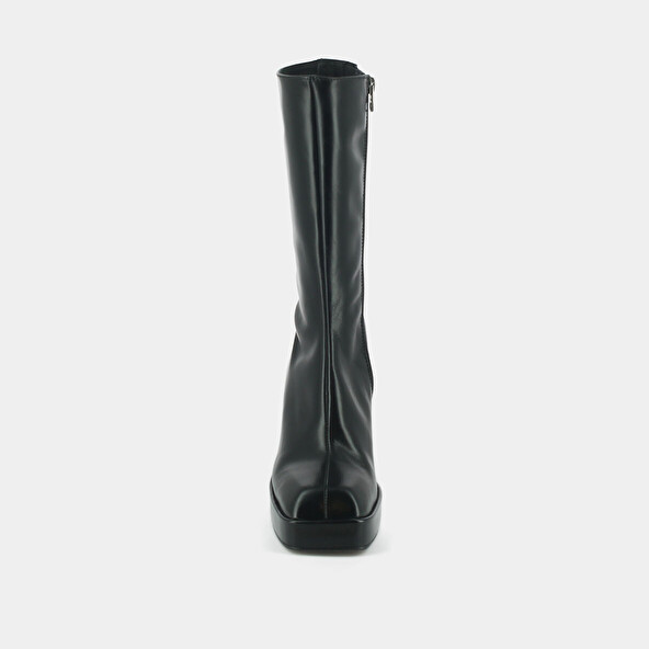 Platform boots with square toe in black leather | BOULIER
