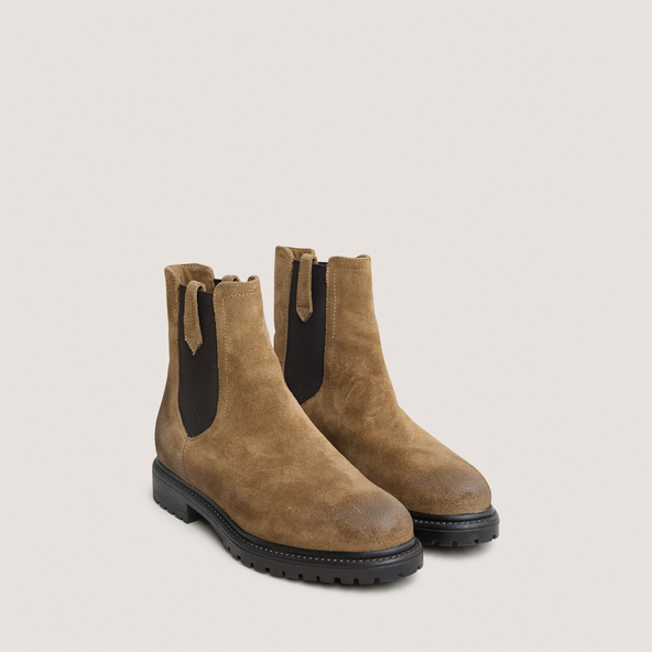 Low boots with notched soles and elastic in taupe suede | CANDIDE