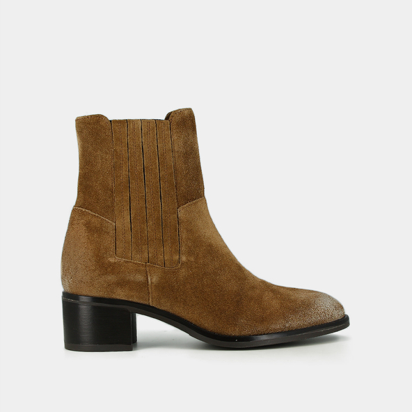Low boots with elastic band and square heel in taupe suede | CHILI