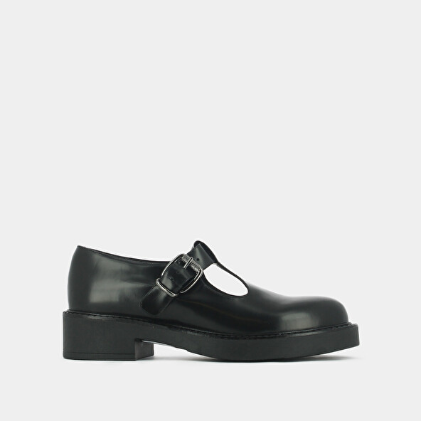Thick-soled pumps in black shiny leather | DIDINE