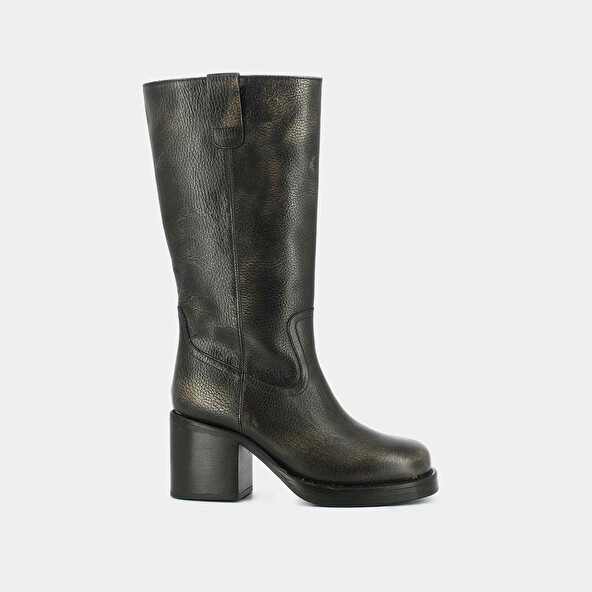 Heeled boots in grey grained leather | DIA