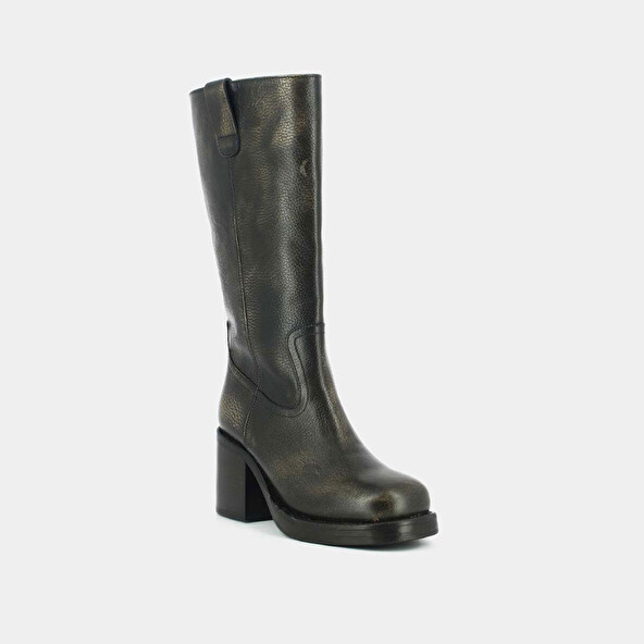 Heeled boots in grey grained leather | DIA