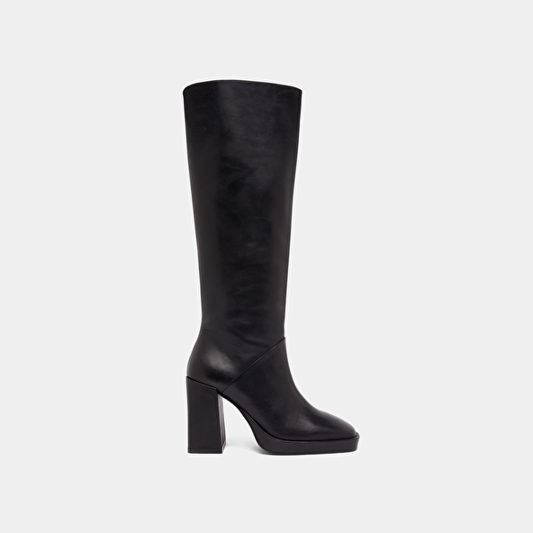 Bottes à talons hauts et bouts carrés in black leather | DETHLEE