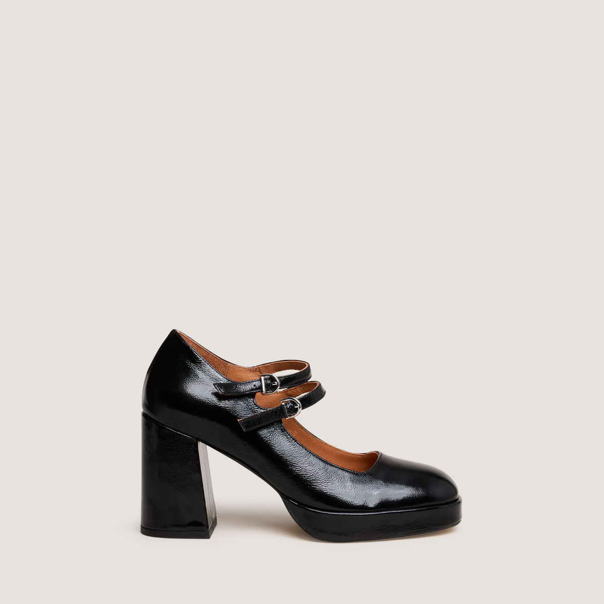 Babies with double straps and platform in black pleated patent | VERITE