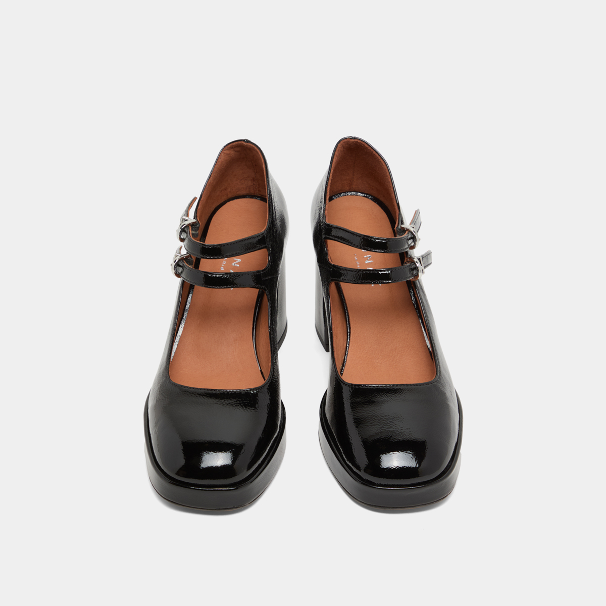 Babies with double straps and platform in black pleated patent | VERITE