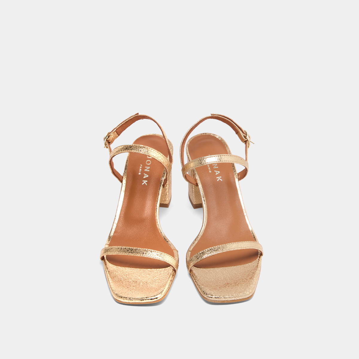 Open-toe sandals with heels in gold cracked leather | VIGNE