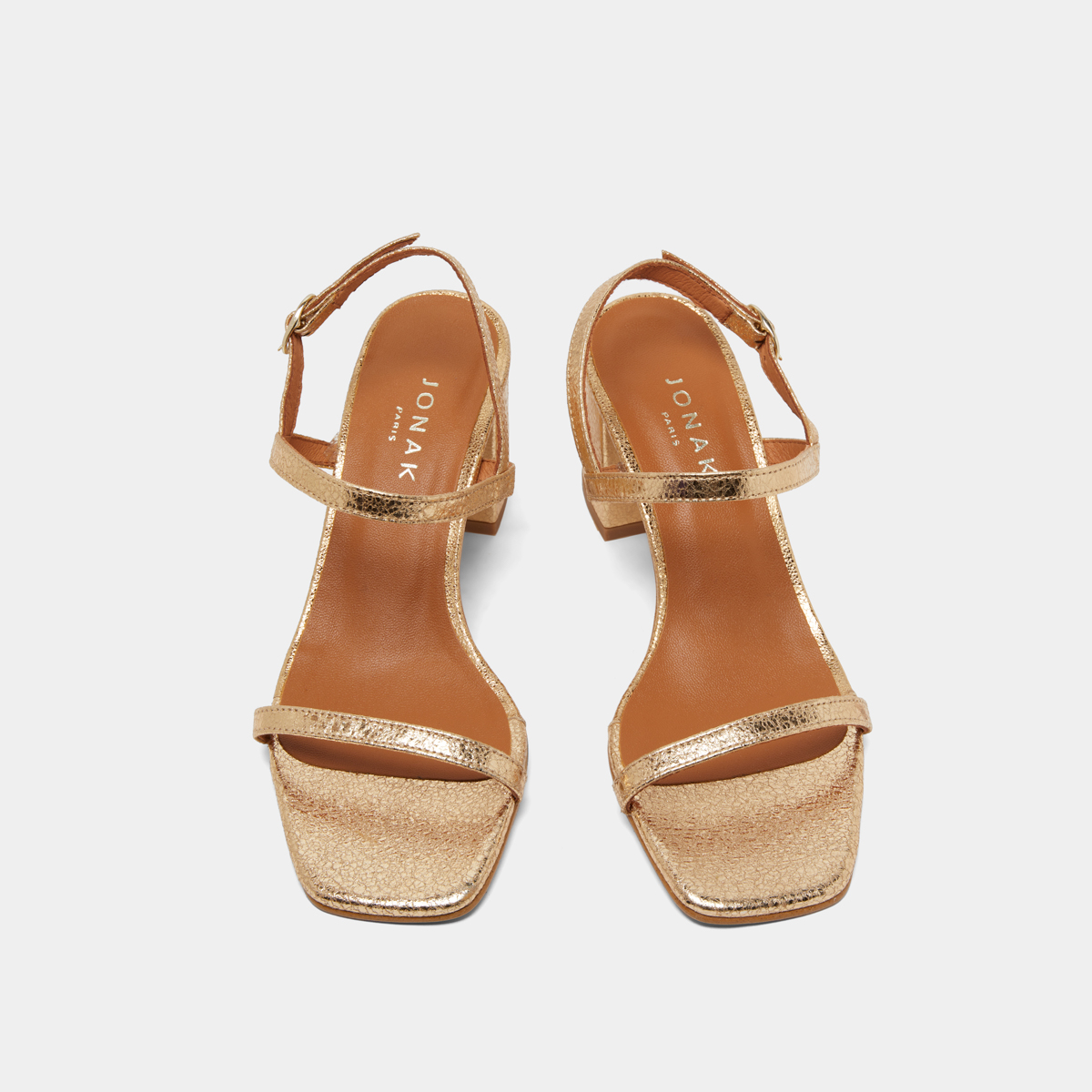 Open-toe sandals with heels in gold cracked leather | VIGNE