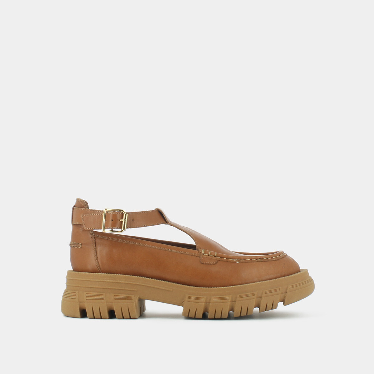 Babies with notched soles in cognac leather | DIACRE